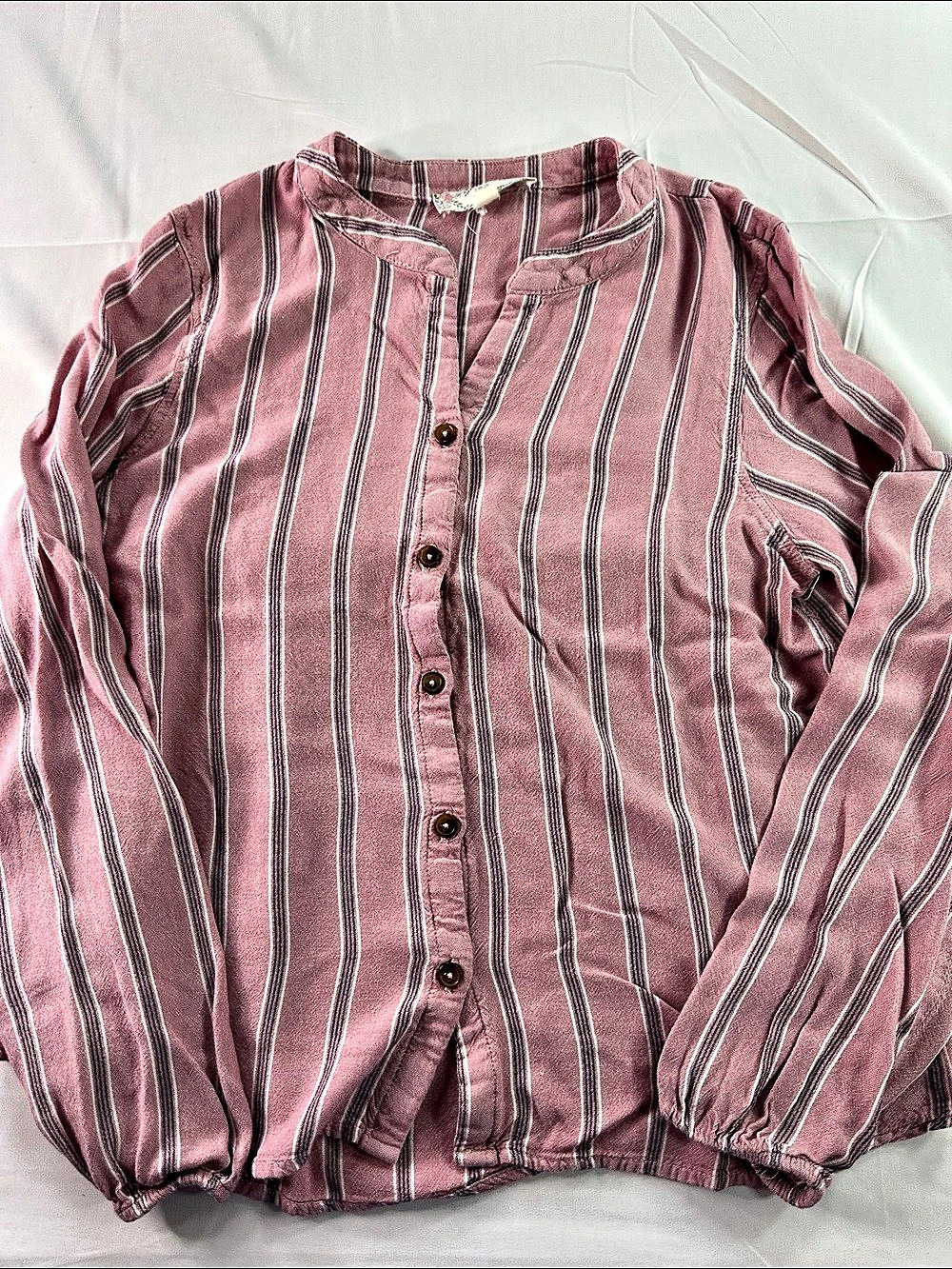 Pink Rose Striped Rayon Button Down Top in Pink & Black Size Small